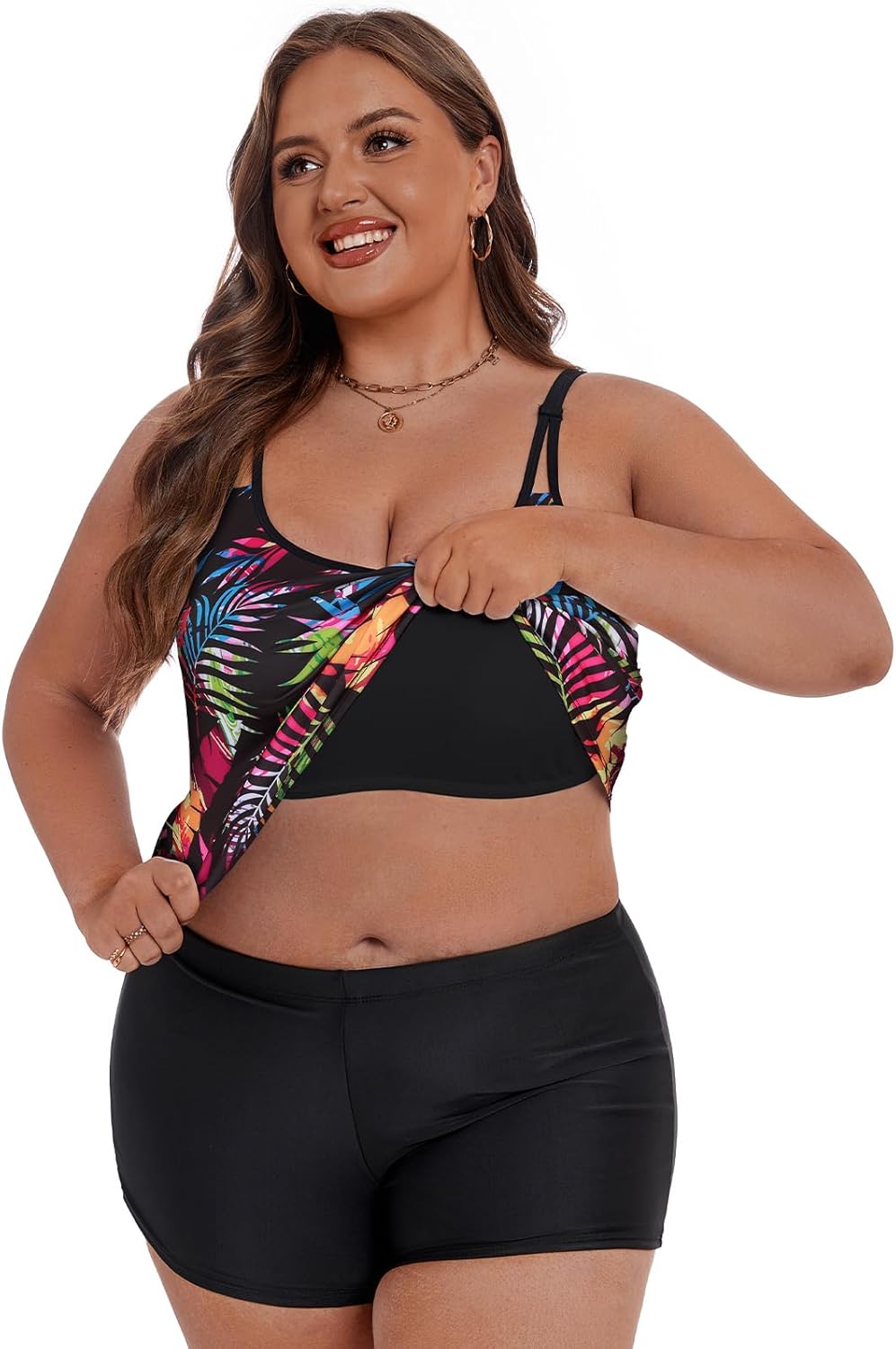 Tanst Sky Women's Plus Size Tankini Swimsuits Built in Bra Bathing Suits 2 Piece Set Swim Tops with Shorts - Image 2