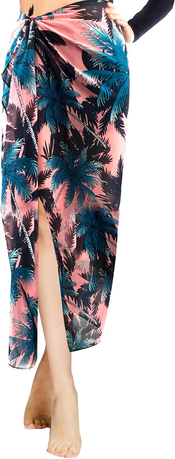 Sarongs for Women Beachwear, Long Beach Wrap Leaf Printed Bikini Sarong Wrap Chiffon Bikini Coverup Skirt Swim for Travel Swimming Summer Holiday Beach Pool