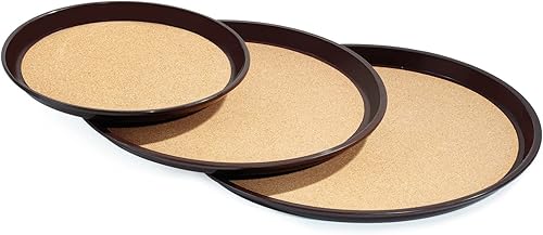 Vista 2 de G.E.T. RCT-11-BR Bandeja de servir redonda de plástico antideslizante con forro de corcho sin BPA, 11.25", marrón (juego de 12)