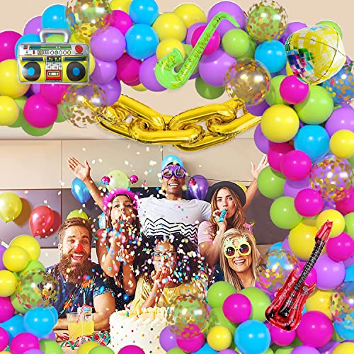 Fxozru 80S 90S Party Decorations, 80S 90S Balloon Garland Arch Kit With Confetti Balloons Disco Guitar Saxophone Radio Gold Chain Foil Balloons For 90’S 80’S Theme Backdrop Décor Supplies #TOP5