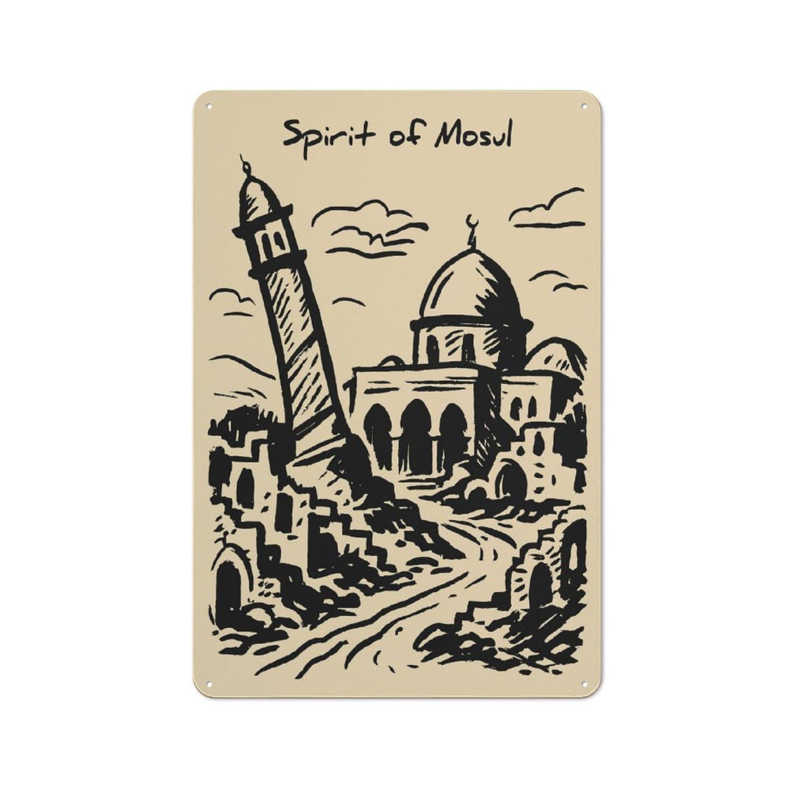Junmoney Style-17 Spirit Of Mosul Illustration Rustic Tin Sign 30X20cm For Man Cave Or Games Room, A Decorative Gift For A Newly Furnished Man Cave And Games Room
