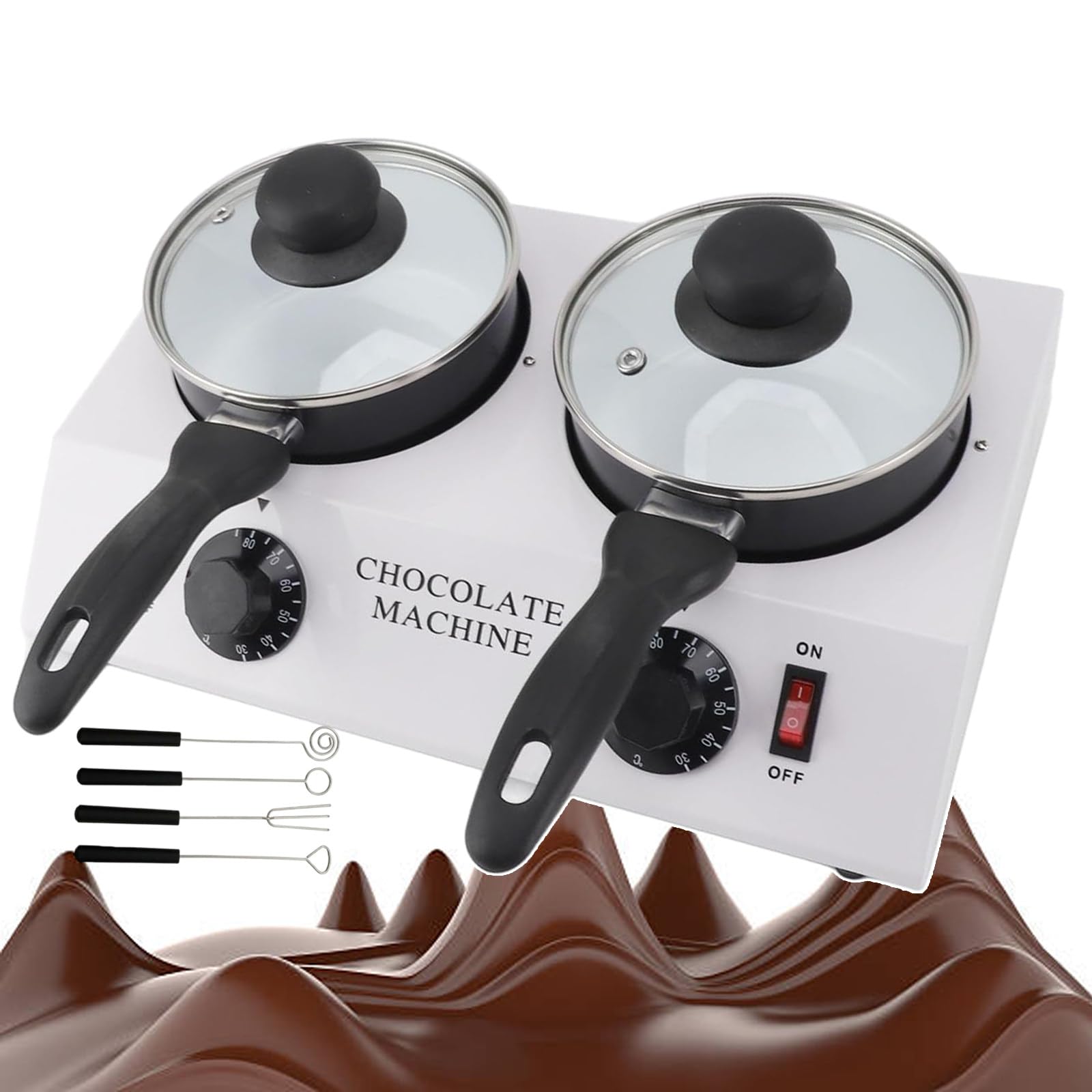 Machine À Fondre Le Chocolat | Tempéreuse De Chocolat À Double Pot | Température Réglable De 30 À 85 °C | Accessoires D'outils De Cuisson De Fontaines À Chocolat avec 4 Outils Cuisson