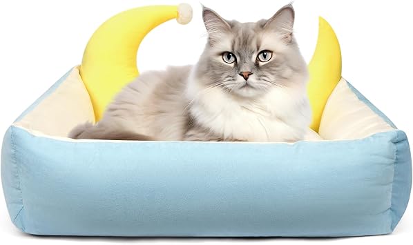 Cat Bed, Cat Beds for Indoor Cats Washable, Orthopedic Fluffy Calming Sleeping Super Soft Plush Pet Bed for Dog and Cat with Anti-Slip Bottom 25.6" x 22.8" x 7.1"