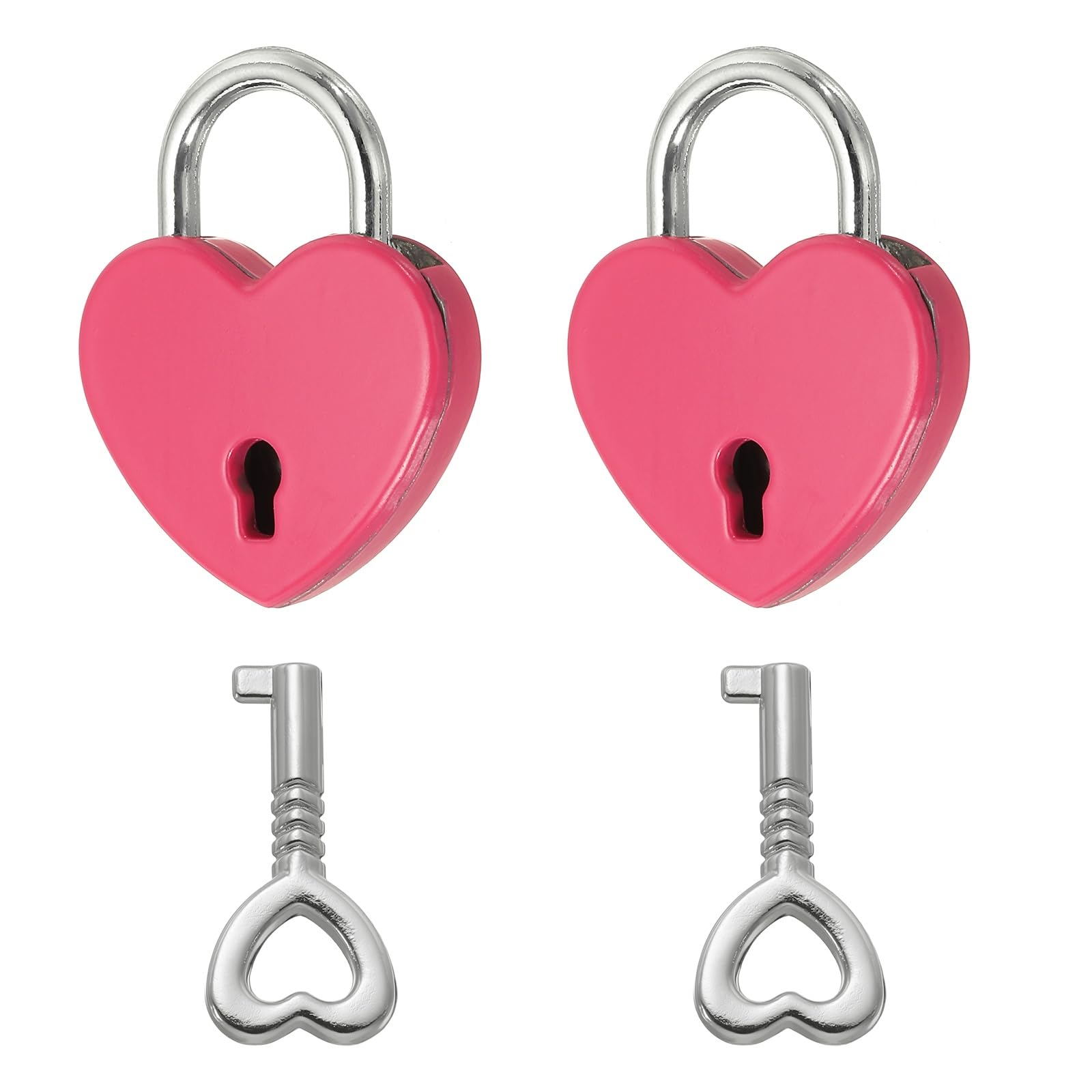 PATIKIL Mini Heart Lock with Key, (25 x 30 mm, Dark Pink) (2 Pcs), Heart Shaped Padlock Metal Love Locks, Suit for - Lover Bridge/Anniversary/Diary Book/Handbag/Jewelry Box
