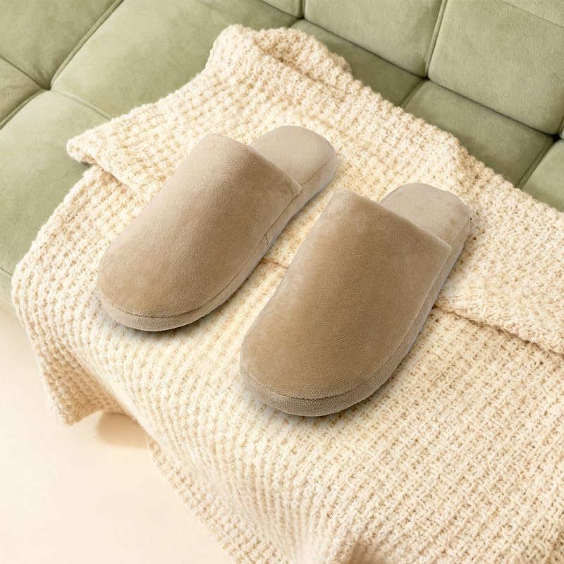 Slipper for Women Men Slipper Socks Fuzzy Cozy Soft House Shoes Rubber Sole Slip On Soft-Lightweight Non Slip Indoor/Outdoor Light Brown