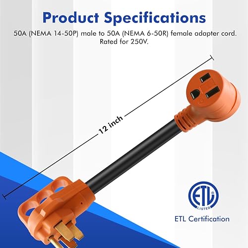 Miniatura 10 de NEMA 14-50P - Enchufe RV de 50 amperios, enchufe macho de repuesto resistente de 125250 V con mango de agarre ergonómico para RV, cámper, caravana,