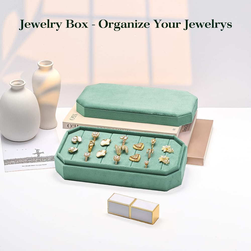 TAIMY Velvet Ring Display Tray Organizer – Soft Jewelry Storage Box for Rings, Elegant Velvet Holder for Jewelry Showcase, Counter or Home Use (Lake Green)