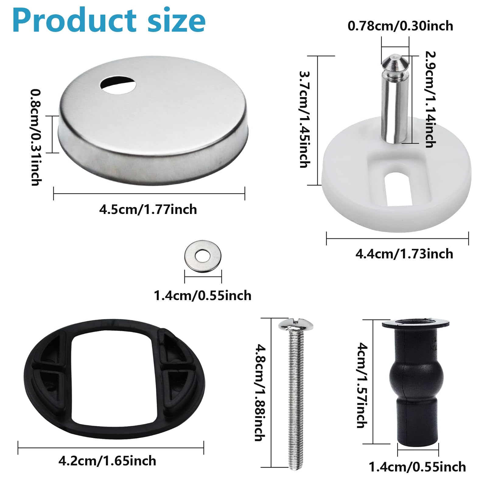 Tornillos para asiento de inodoro,2 Bisagras Tapa WC,Fijación de Asientos de Inodoro,con Goma Tornillos para Montar y Fijar la Tapa del Inodoro