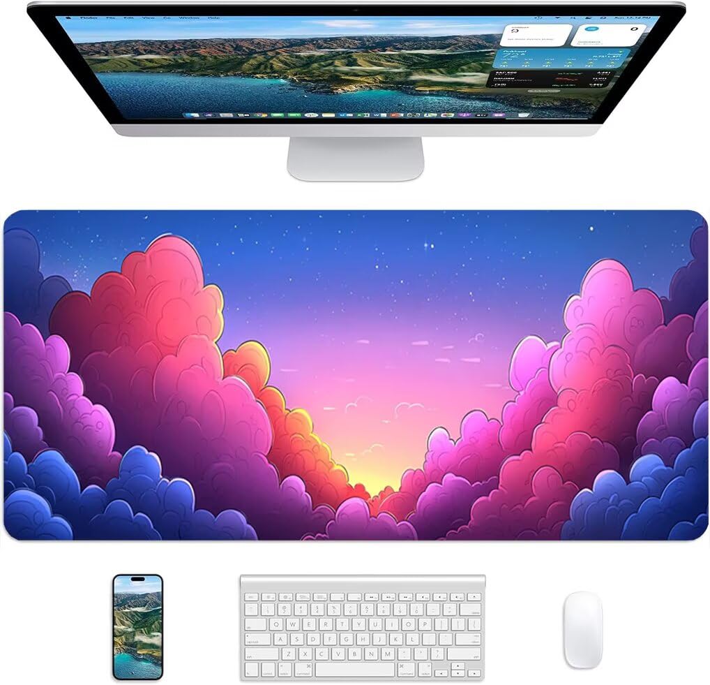 Wxuaixnn Blu Tappetino per Mouse Gaming XXL, 160x80cm Tappetino da Scrivania, Rosso Impermeabile Mousepad con Bordi Cuciti per Gamer e computer portatilea, Migliora la Precisione e la velocità -9665