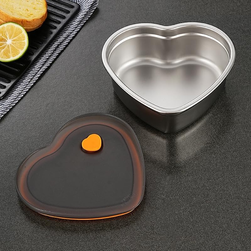 Image of Clazkit New Refrigerated Vacuum Stainless Steel 600ML Fresh Lunch Box Heart Shape Lunch Box Airtight Food Storage Container with Lid,Birthday Return Gift -Pacck of 2
