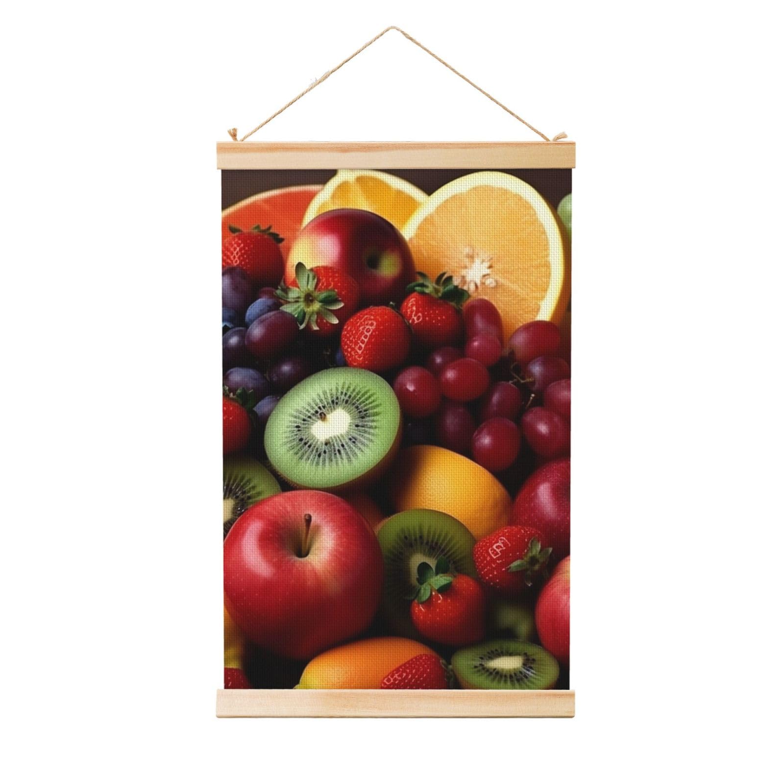 Fresh Fruits and Vegetables Posters Wooden Shaft Hanging Poster Canvas Prints Scroll Wall Art Painting Vintage Wall Banner Modern Artwork Decor for Home Decor Ready to Hang 16"x24"