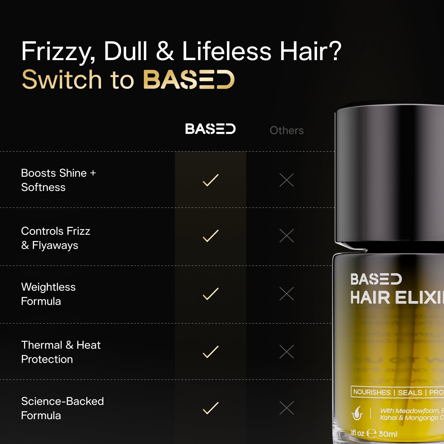 BASED Hair Elixir Weightless Shine Serum with Heat Protection