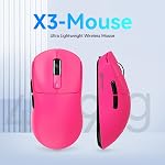 Attack Shark X3 Souris de jeu sans fil, 49g Ultra-léger, PixArt PAW3395 26000 DPI, Bluetooth/2.4Ghz /Wired Tri-Mode, 200Hrs Batterie rechargeable, interrupteur Kailh GM8.0 pour PC/MAC/Win - Rouge rose