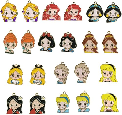 22 dijes de princesa de dibujos animados esmaltados para bricolaje, collares, pulseras, aretes, llaveros, joyería, 11 estilos, Acero aleado, No es