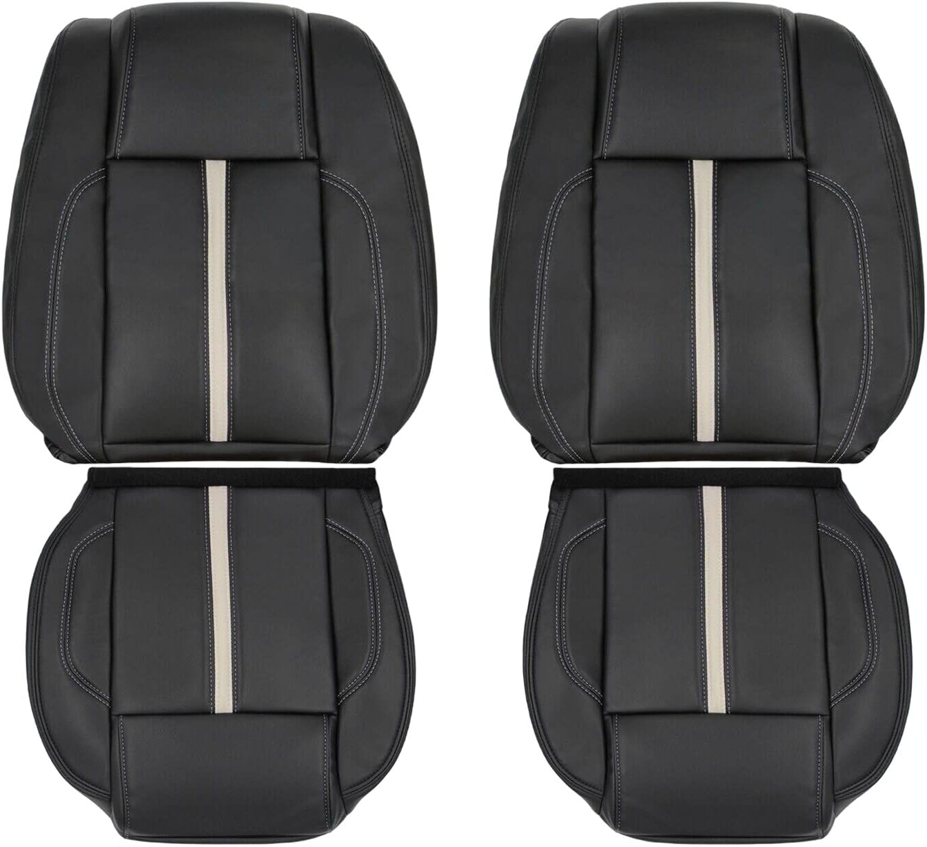 U.S.AutoSeatCover 2010 Compatible with Compatible withd Mustang Gt Coupe Front 2 Top & 2 Bottom Leather Seat Covers Black
