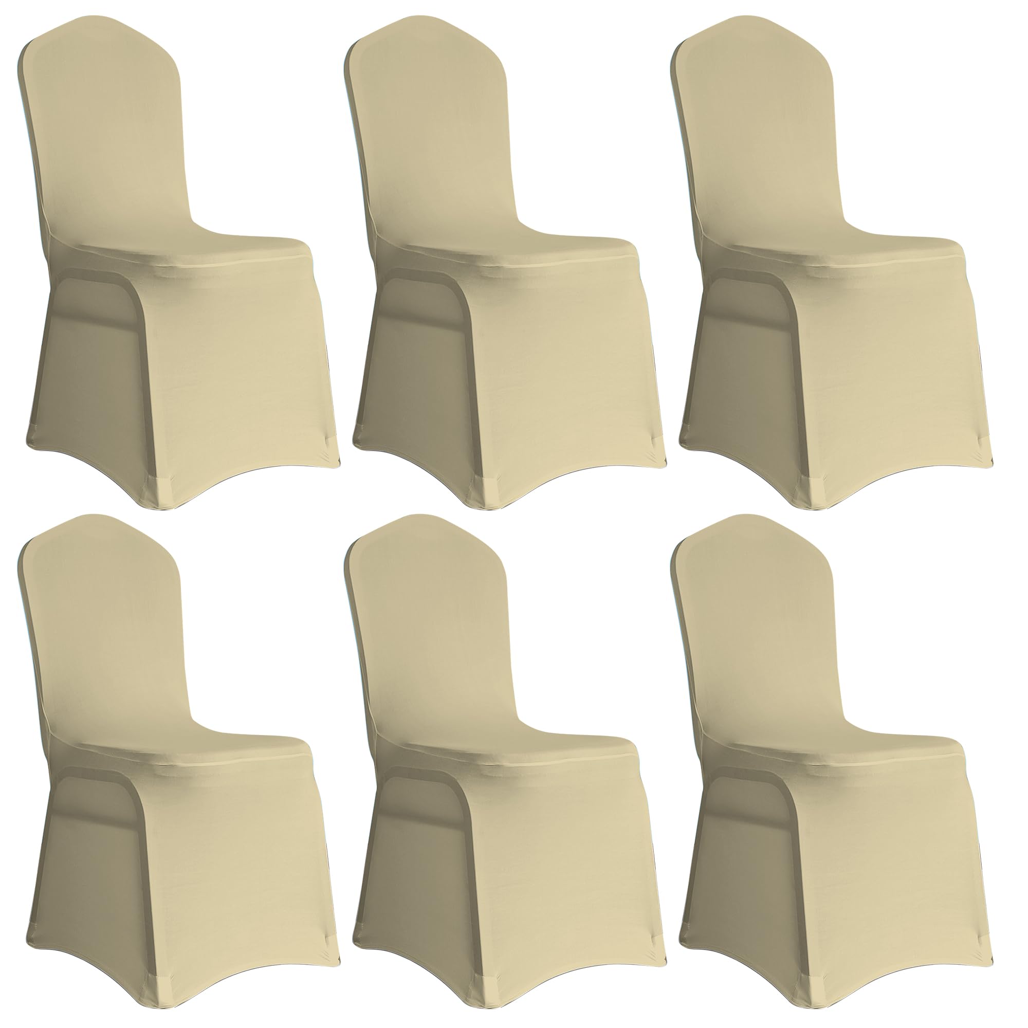 Event Decor Shop Champagne Spandex Chair Cover Front Flat Slipcover – Stretchable, Removable & Washable Protective Fabric for Weddings, Banquets, Ceremonies, Hotels, Dining Parties & Events – 6pcs