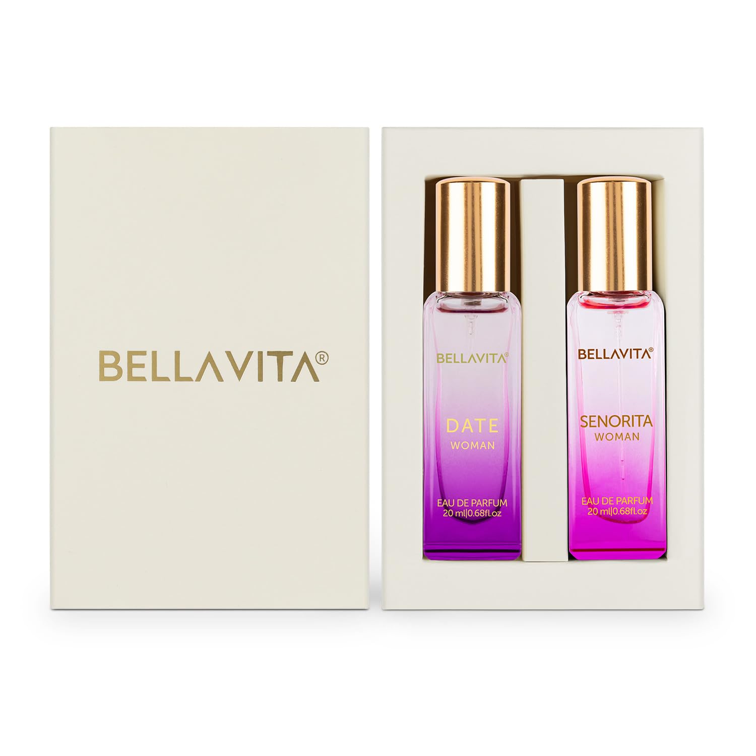 BELLAVITA Date & Senorita Woman Perfume Combo with Jasmine, Vanilla, Lotus & Musk | EDP Fragrance Scent, Pack of 2, 20 ml Each