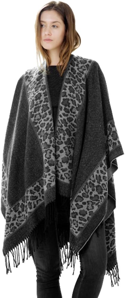 CgQgXn® Womens Original Design Leopard Fringes Super Big Soft Shawls - Grey OneSize