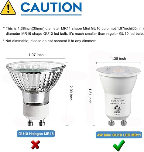 Miniatura 3 de Beispiel Mini bombillas LED GU10 de 2700 K blanco cálido suave, base MR11 GU10 equivalente a halógeno de 25 W, AC120V 4W regulable, focos LED de