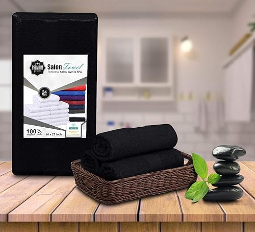 Miniatura 5 de Toallas del algodón para salones (paquete de 24, blanco, 16 x 27 pulgadas), absorción suave y secado rápido, toalla de mano para gym, salón