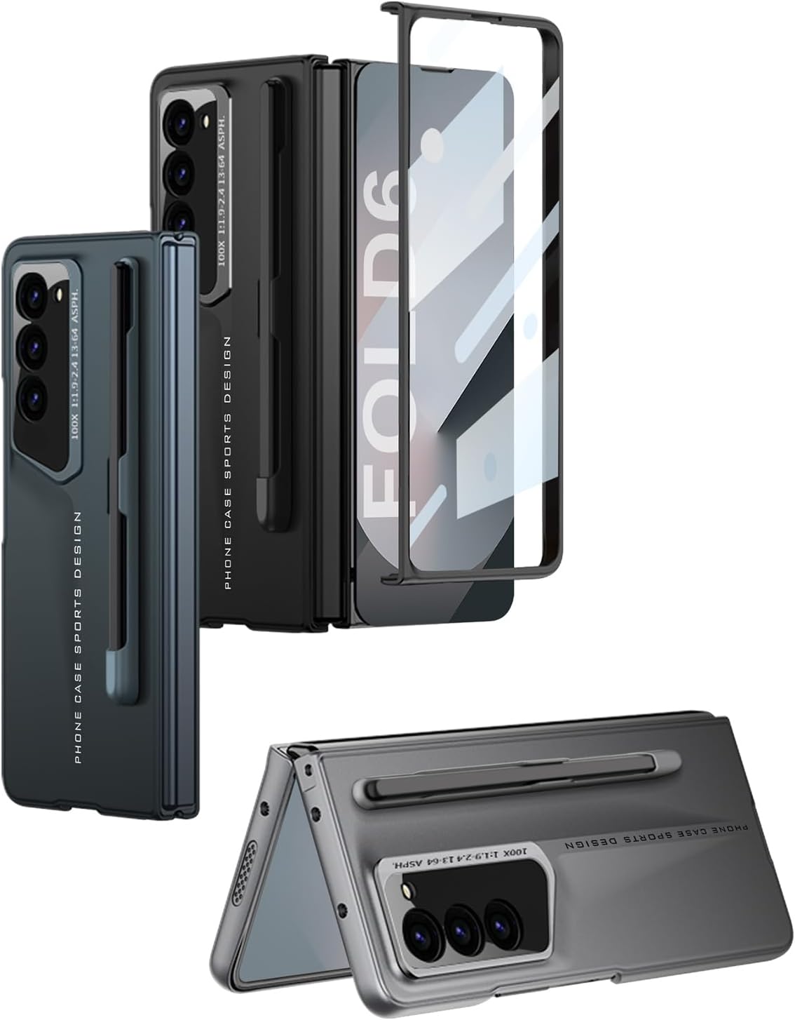 Blade Folding Phone Case for Samsung Galaxy Z Fold 6, Ultra-Thin Cover with Membrane for Z Fold 6, Matte PC Hard Shell with Capacitance Pen (Black (with Pen),for Fold 6)