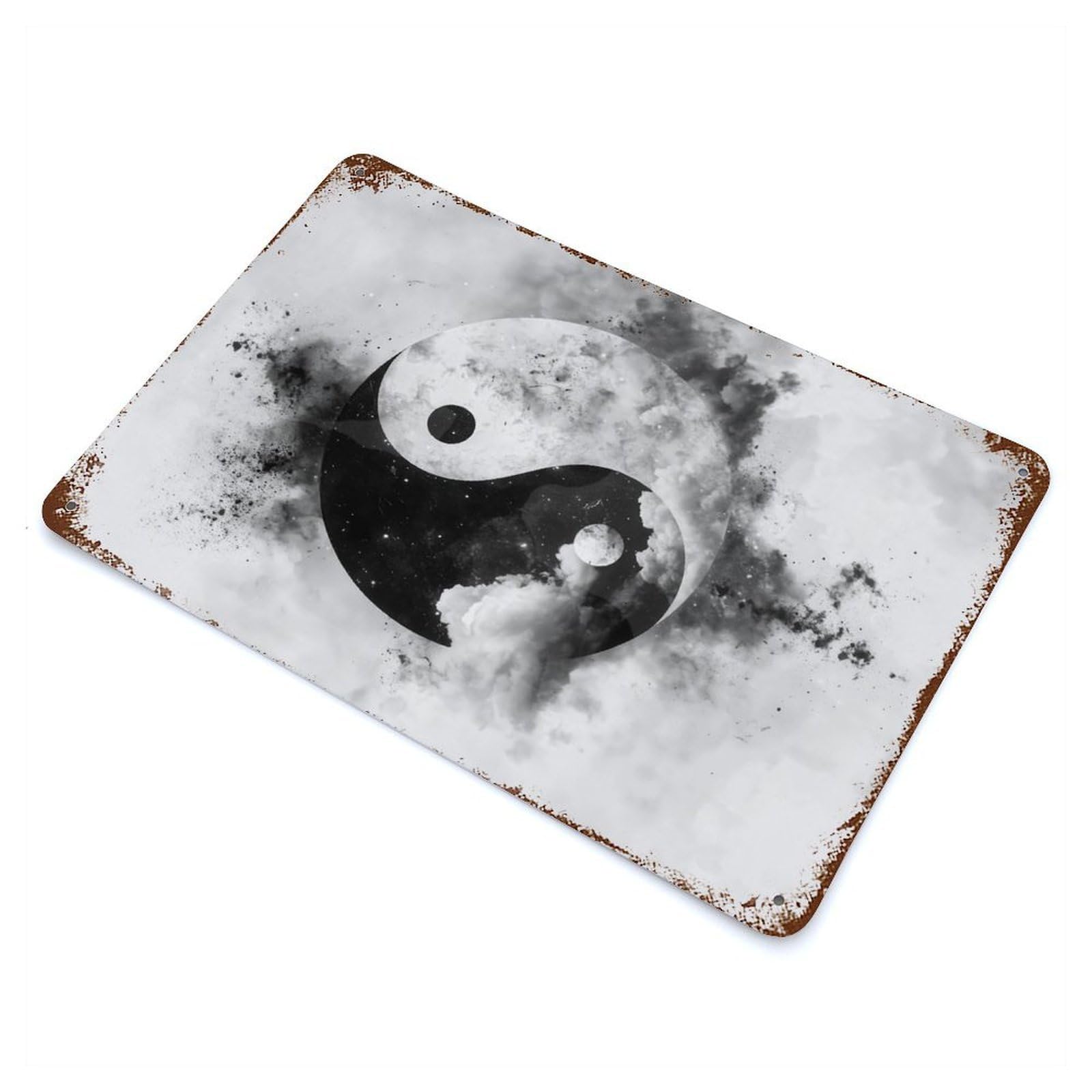 The Yin Yang Clouds Weathered Tin Sign 11.8"x7.9", Ideal for Shed, Workshop And Garage Wall Decor