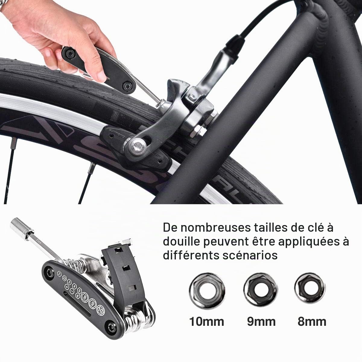 Nabance 16-en-1 Outil Réparation Vélo Multifonctionnel Pliable Portable en Acier Inoxydable de Haute Qualité - Kit de Maintenance
