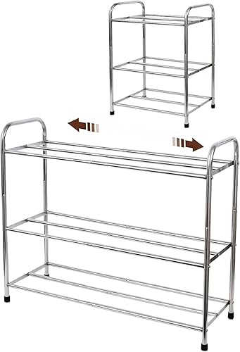 GREATSK Zapatero expandible de 3 niveles, organizador de zapatos apilable y ajustable, estante de almacenamiento, estructura de metal resistente y
