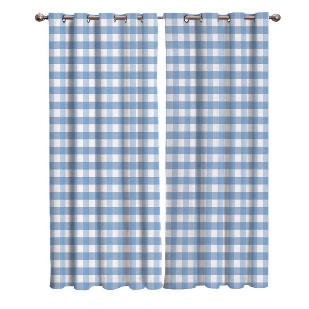 Tenda Oscurante CHECKS A Pannello Unico, 140x280cm, Tessuto Jacquard Blu, Con 8 Occhielli, Filtro Luce 75%, Termica, Per Camera Da Letto E Soggiorno