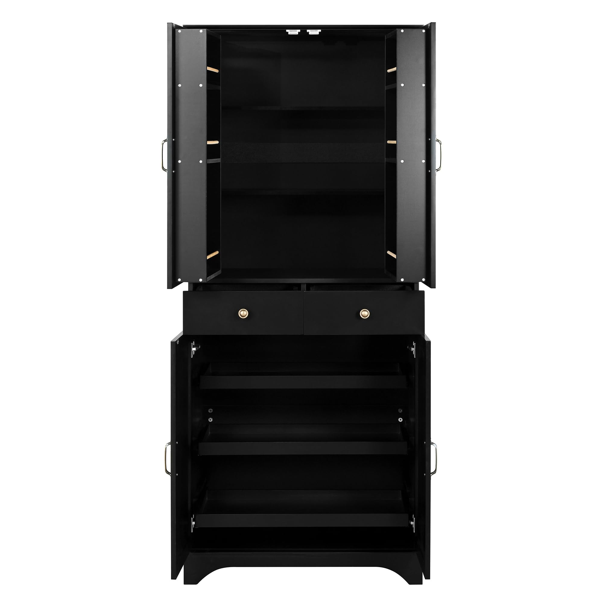 SUKY Armario alto con estantes ajustables y cajones, estantería con estantes extensibles y puertas de frigorífico, ideal para comedor, salón y cocina, 77 × 40 × 181 cm, color negro