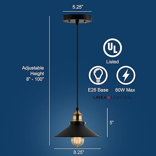 Miniatura 10 de Linea di Liara LL-P407 lámpara de techo industrial Andante, aplique de un foco con pantalla de metal y cable, con cubierta de 5 pulgadas, diseño