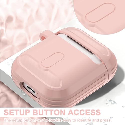 Miniatura 4 de ORIbox Funda de fibra de carbono diseñada para Apple AirPods 1 y AirPods 2, funda protectora completa con llavero, color rosa