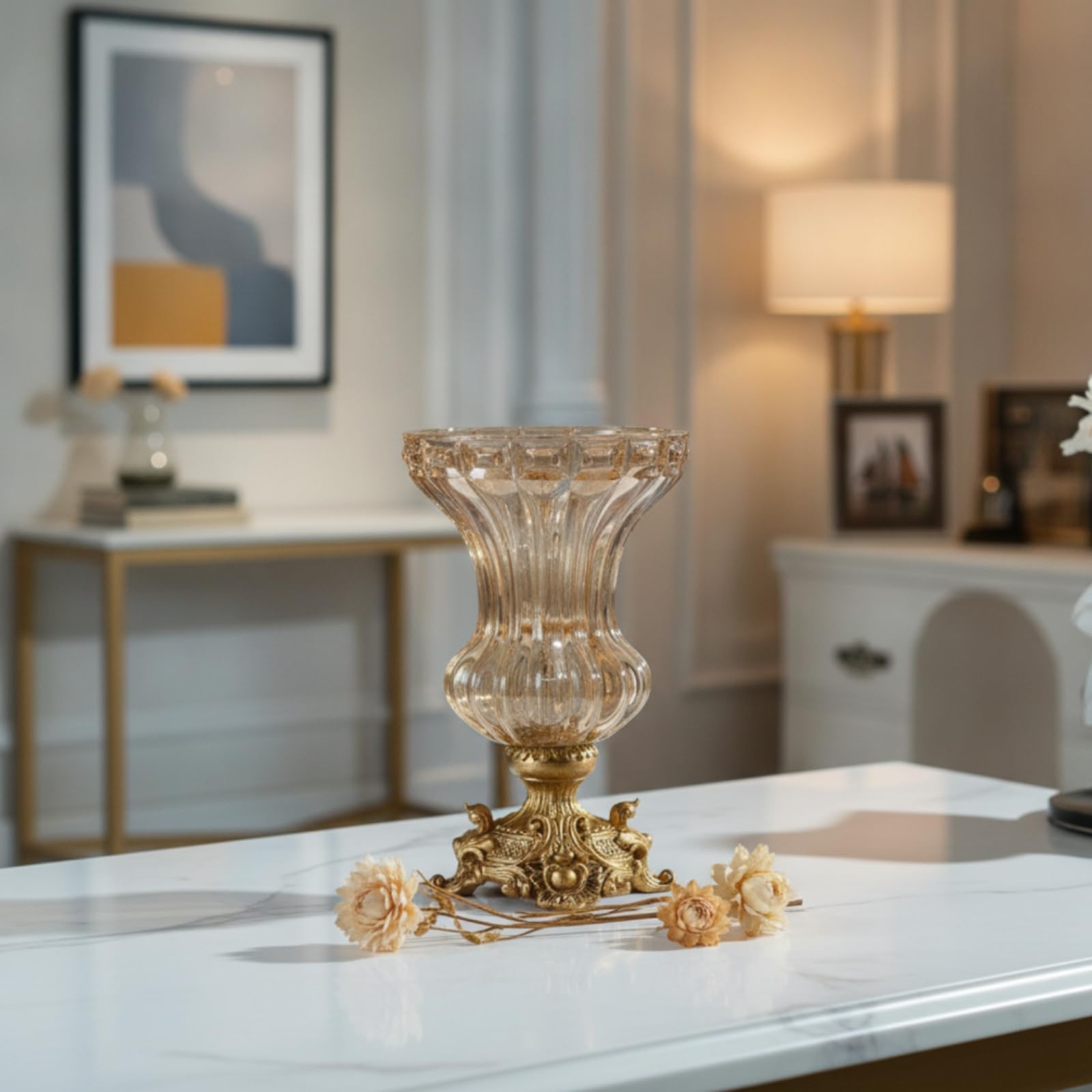 Vaso in Vetro con Base in Resina Elegante Vaso di Vetro con Base Decorativo Oggetto D'arredo per Interior Designer, Fioristi, Ingresso, style to 1