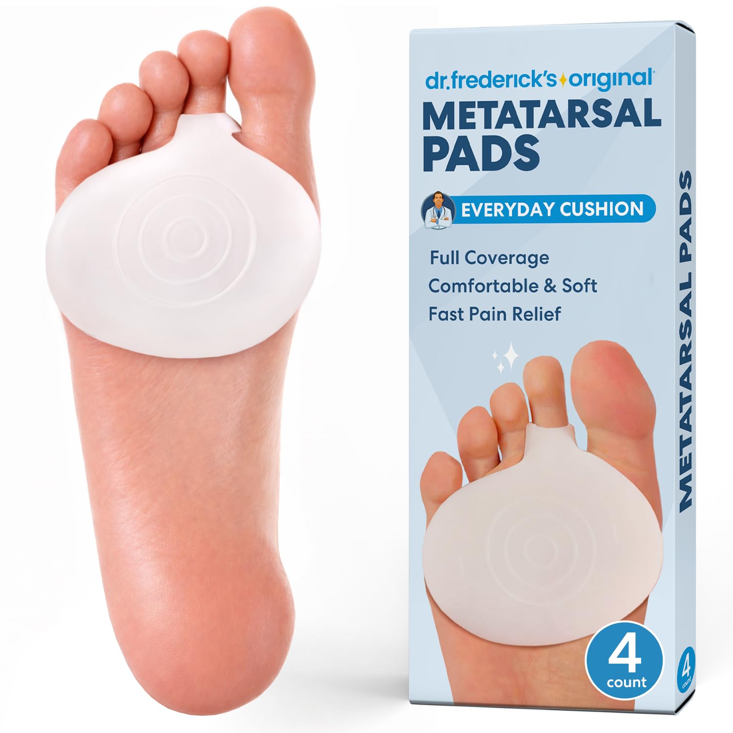 Dr. Frederick's Original Metatarsal Pads for Ball of Foot Pain Relief - Gel Cushions for Women & Men - Metatarsalgia & Morton's Neuroma Support - Reusable Foot Pads for Shoes - 2 Pairs