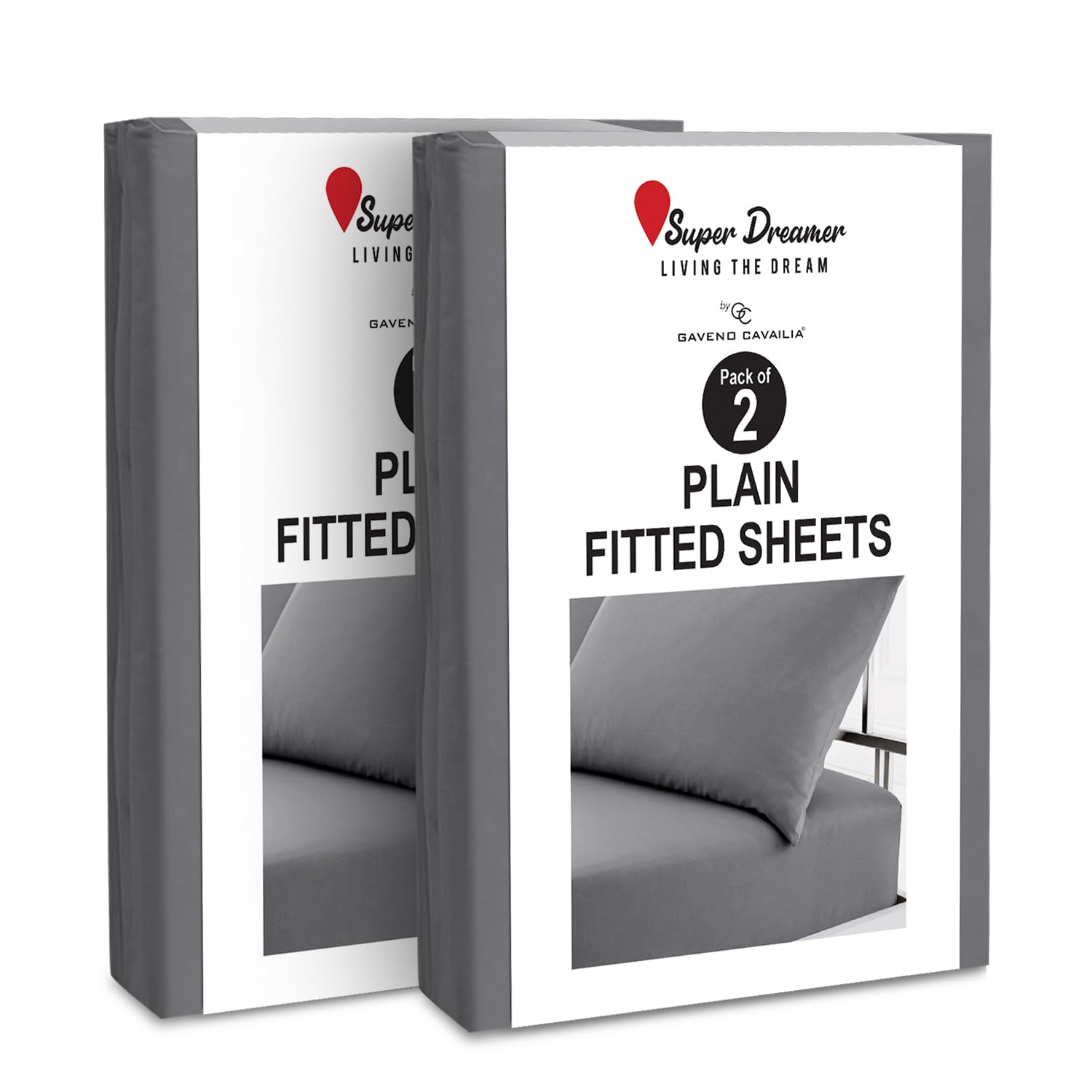 GC GAVENO CAVAILIA 2 Pack Fitted Sheet King Size - Deep Pocket 25cm - Microfiber Bed Sheet (152x203 cm) - Wrinkle & Fade Resistant - Elastic Corners - Breathable & Easycare Bottom Sheet - Charcoal
