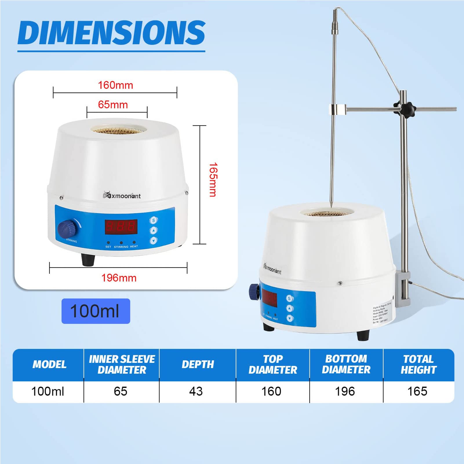 Calentador termostático de laboratorio, agitador de manto de calefacción con pantalla digital, agitador magnético de 100-2400 W para calefacción y agitación de líquidos
