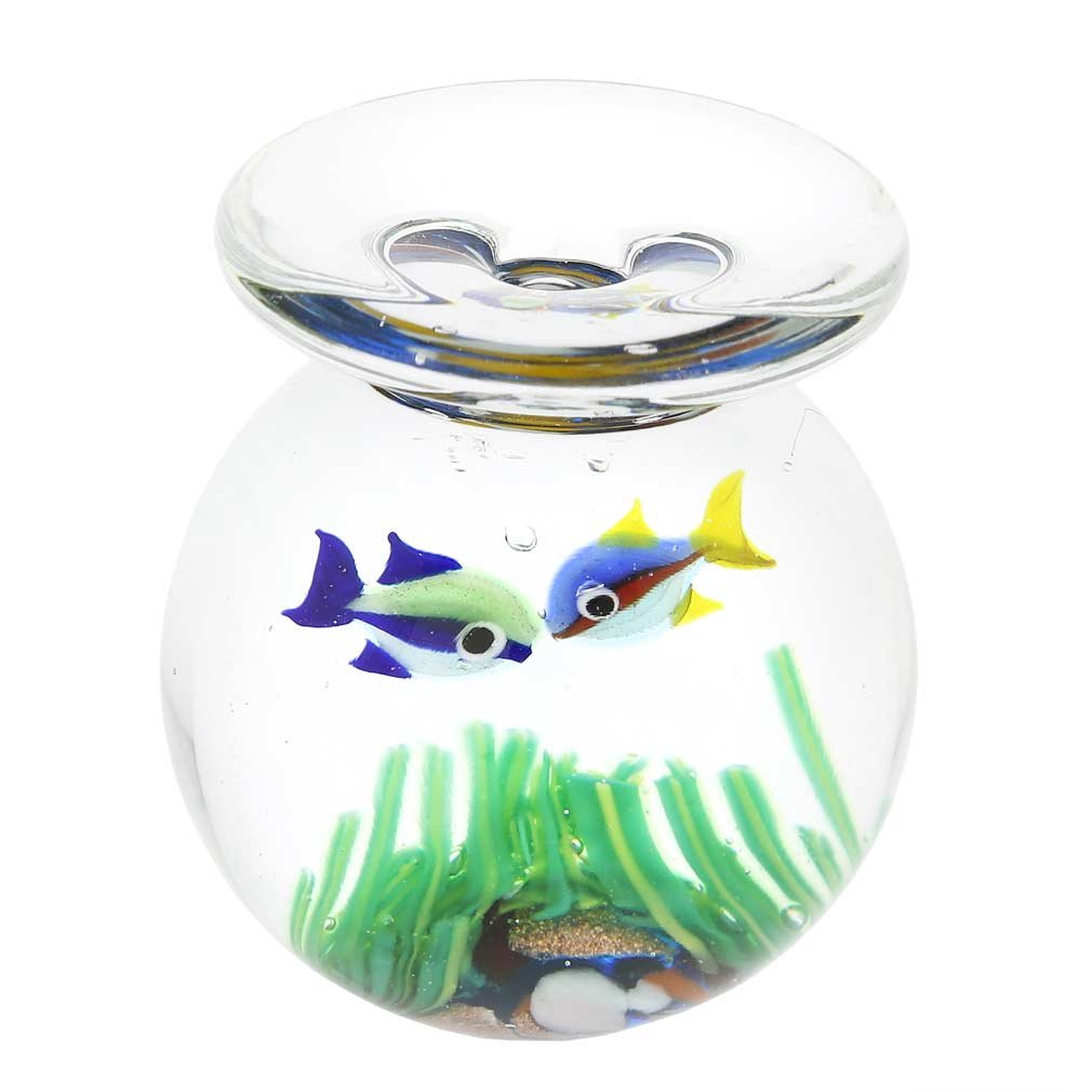 Vaso per acquario in vetro di Murano con due pesci - 1-3/4 pollici