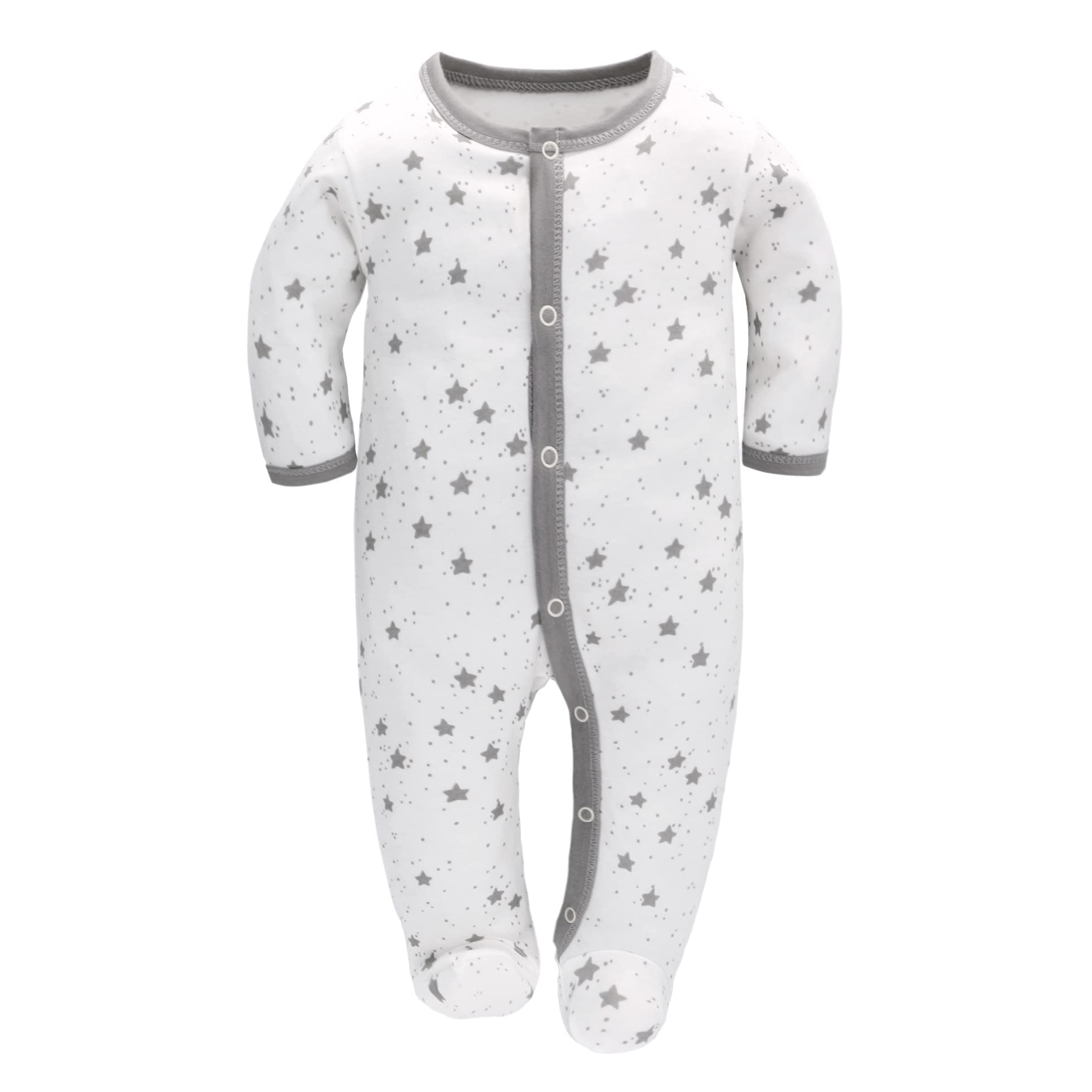 Schlafstrampler Baby Jungen Overall 3er Pack Unisex Pyjamas Baumwolle Strampler Jumpsuits Langarm Spieler Babykleidung mit 0-7 Monate