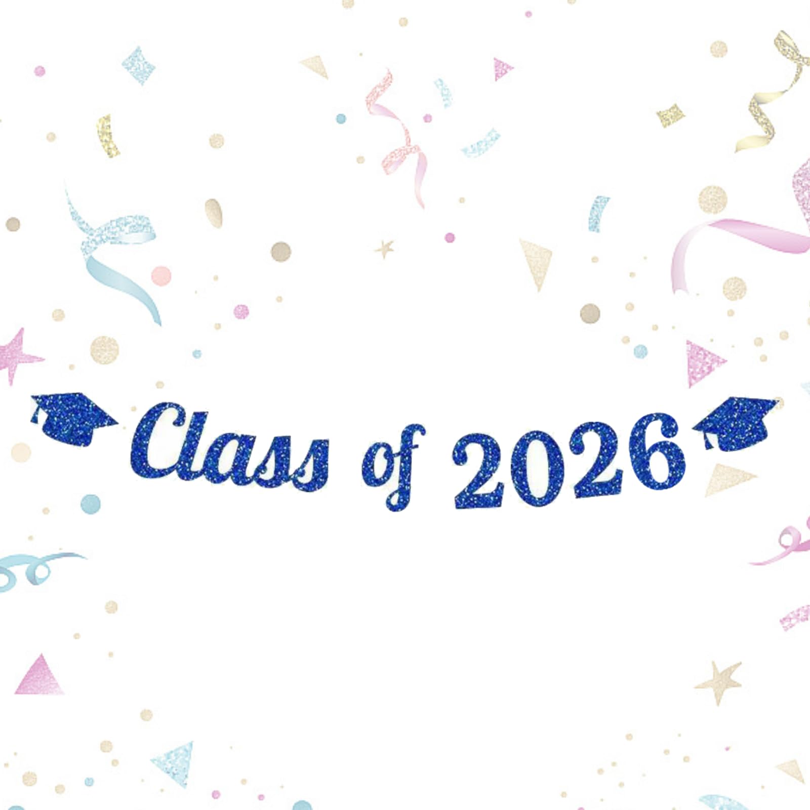 1Pack Class of 2026 Banner for Graduation Decorations,Glitter Blue Graduation Congratulations Banner for Prom Decorations 2026 Senior High School College Graduations Party Supplies
