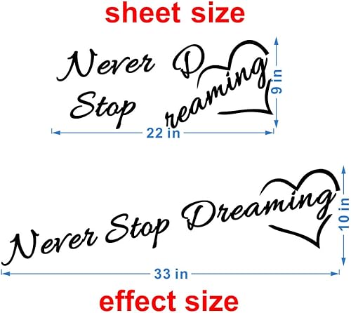 Miniatura 2 de Calcomanía motivacional para pared, adhesivo de PVC extraíble con frase "Never Stop Dreaming" y palabras coloridas, efecto de 33 x 10 pulgadas, arte