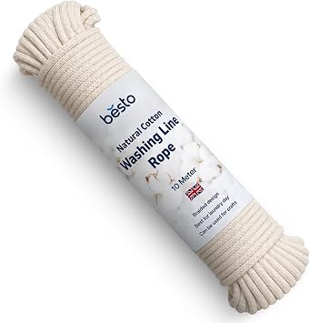 Washing Line Rope Outdoor Clothes Line Laundry Line Outdoors Multipurpose Braided Cotton Soft Rope for Garden, Arts and Crafts | 4mm 10M