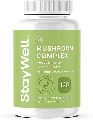 Cápsulas de suplemento de hongo de melena de león con niacina | Cápsulas complejas de hongos, con hongos de cola de pavo, hongo Chaga y extracto de