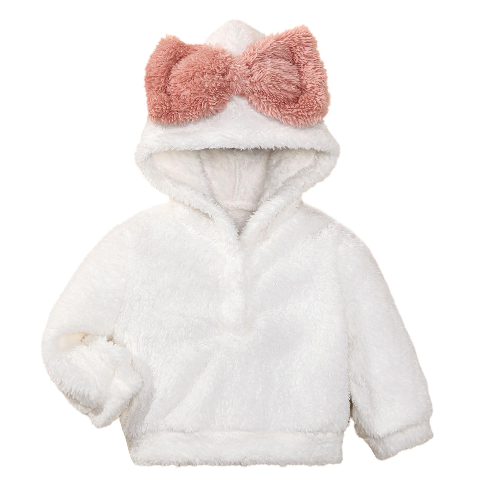 ROMPERINBOX Baby Girl Hoodie With Large Bow Fuzzy Hooded Sweatshirt Long Sleeve Pullover Fall Winter Outfits