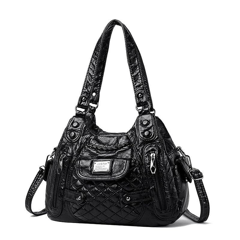 Borsa Bauletto da Donna in Pelle Sintetica Hobo Borse a spalla piccolo Borsa a mano con tracolla Sacchetto Donne Borse Manici Borsetta Nero
