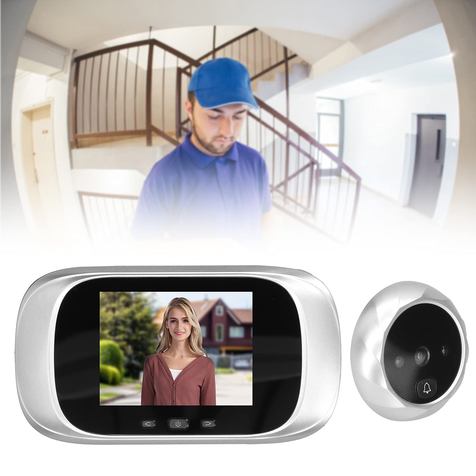 Dpofirs HD-Video-Türklingelkamera, Digitale Türspion-Kamera mit 5,1 Zoll, 90°-Ansicht Nachtsicht-Digital-Video-Türklingel passend für Zuhause/Hotel((DD1 Silber))