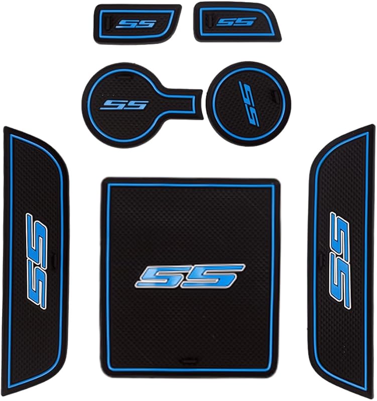 Kit de Forros Antiderrapantes para Porta-Copos e Console BOYOUS para Chevy Camaro 2010–2015, Acabamento Azul, 7 Peças