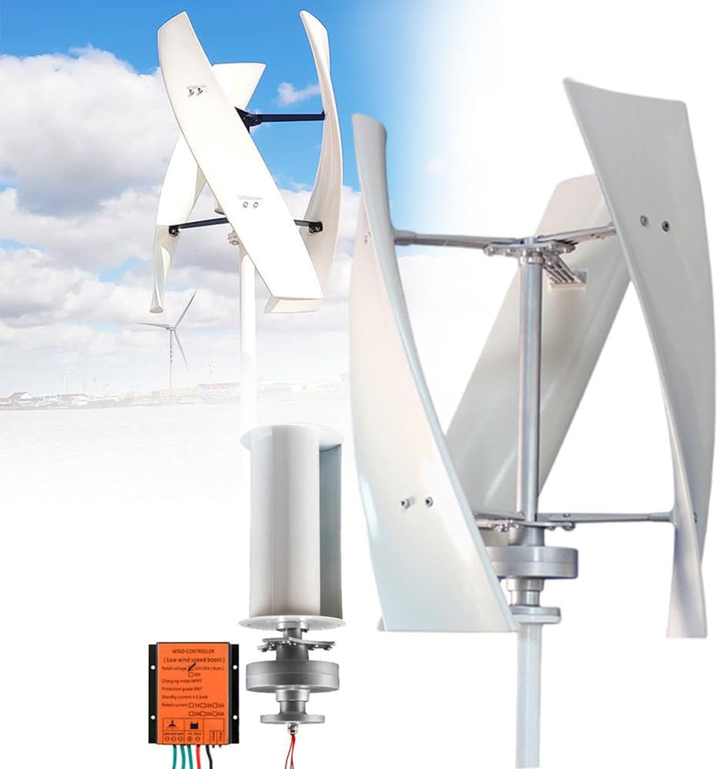 7000 W pionowy zestaw generatora wiatrowego osi pionowej, niska prędkość, 3 x stałe łopatki lewitacyjne magnetyczne z kontrolerem do kampera, domu, hybrydowy układ słoneczny 12V
