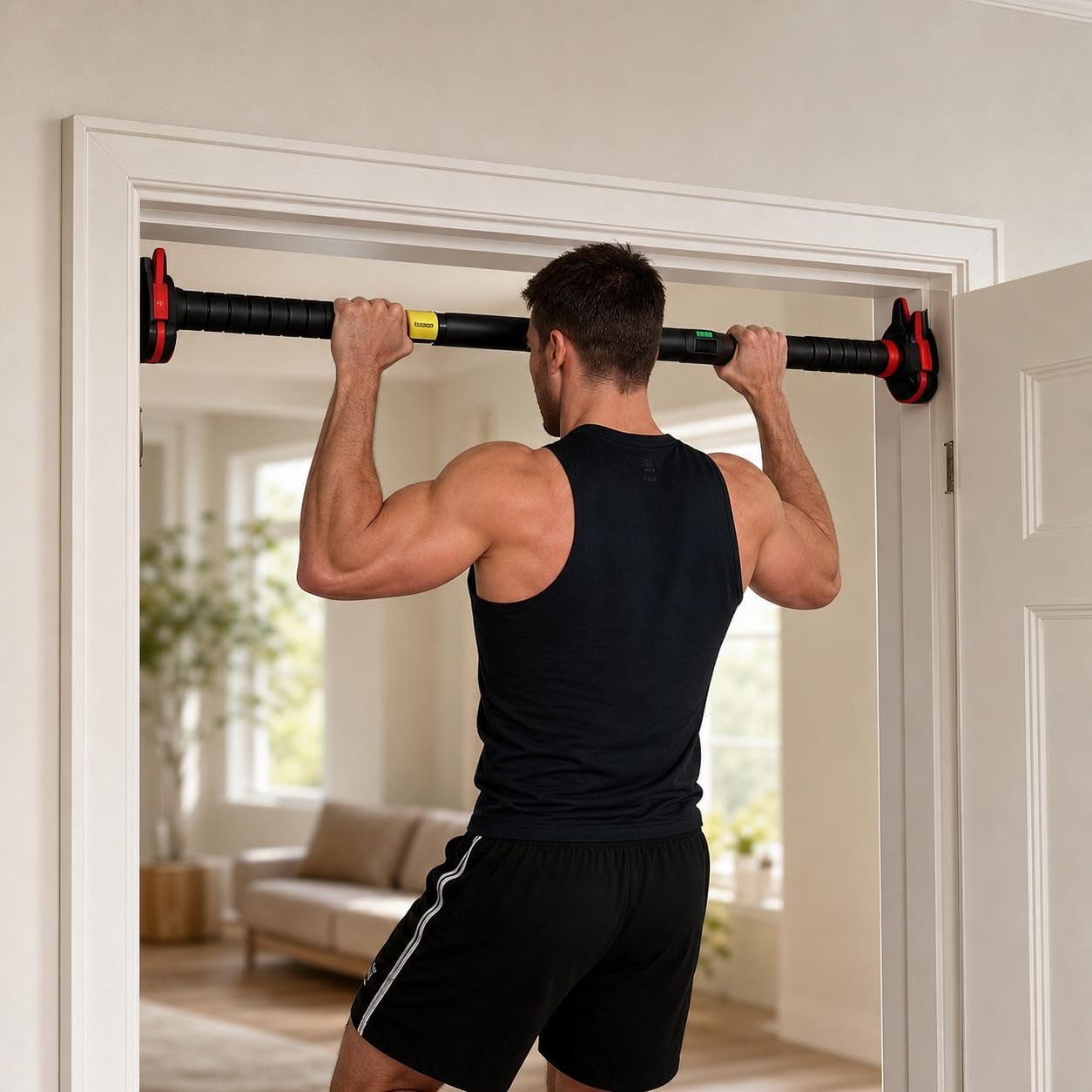 Pull Up Bar for Doorway, Frame Chin Up Bar with Safety Lock, Home Gym Upper Body Workout Fitness Equipment with 4-in-1 Multi Exercise Function Holds for Ultimate Door Frame Protection