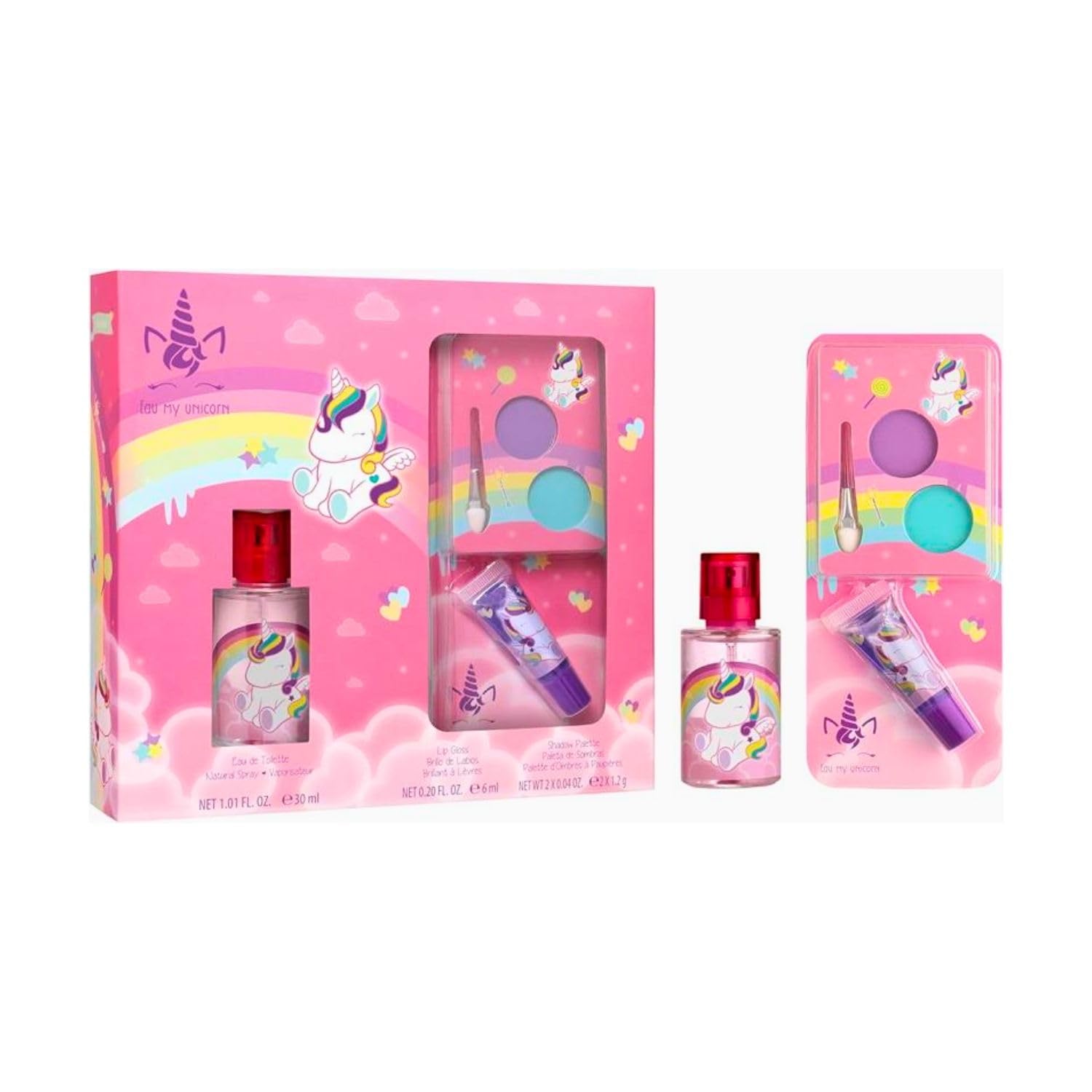 Unicorn Natural Kids Perfume & Makeup Gift Set – Eau de Toilette Spray 30ml, Lip Gloss & Eyeshadow Palette with Brush | Vegan & Dermatologically Tested | Safe Beauty Gift Set for Girls Aged 3+