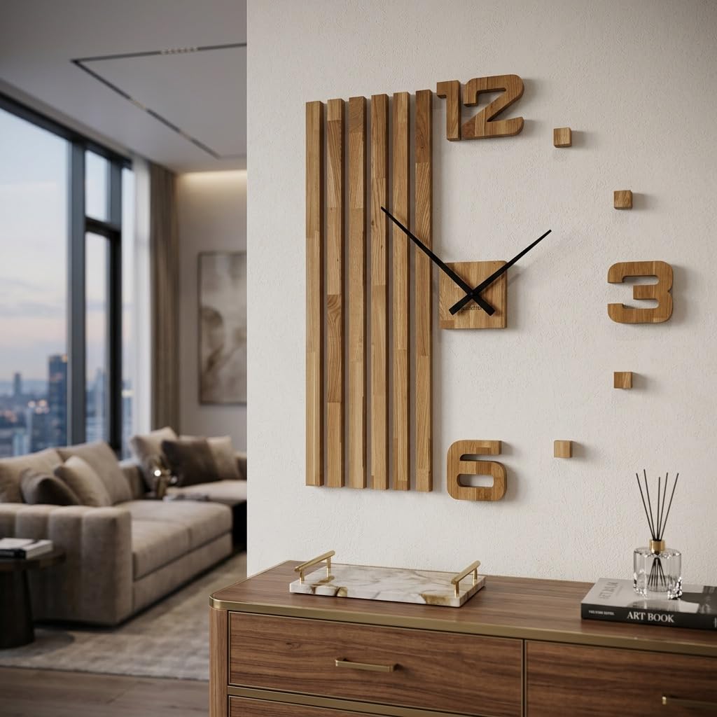 Relojes de Pared 3D de Madera de Roble, láminas Grandes de 100 cm, diseño Moderno, EKO, decoración de Pared, Relojes para Oficina, salón, Dormitorio, artículo Decorativo (XXL, 100 cm, manecillas